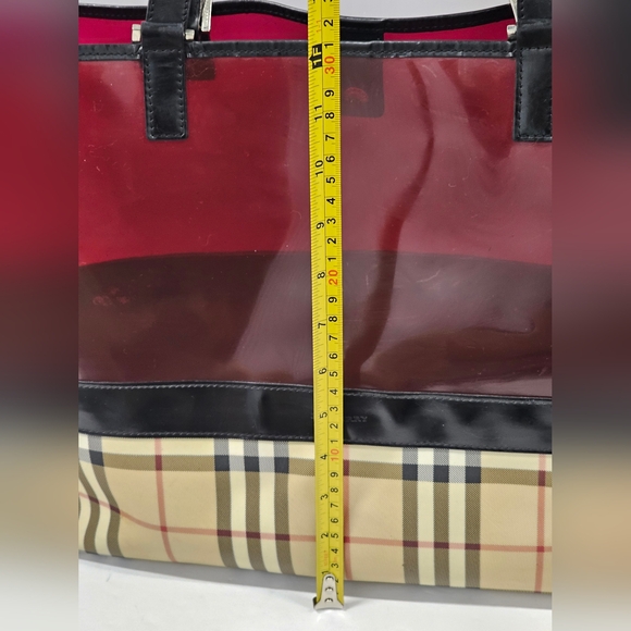 BURBERRY Nova Check Tote Bag Coated Canvas Vinyl Beige Red - Picture 15 of 16